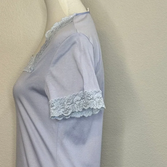 HANRO of Switzerland Nightgown Short Sleeve Lace Trim SM Lavender Quiet Luxury - Picture 5 of 8